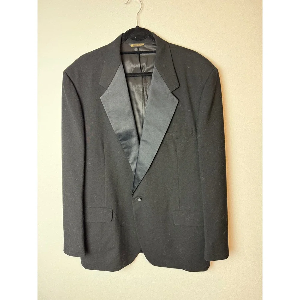 Linett Ltd Nordstrom Mens Black 100% Wool Tuxedo Jacket Satin Peak Lapel‎ USA